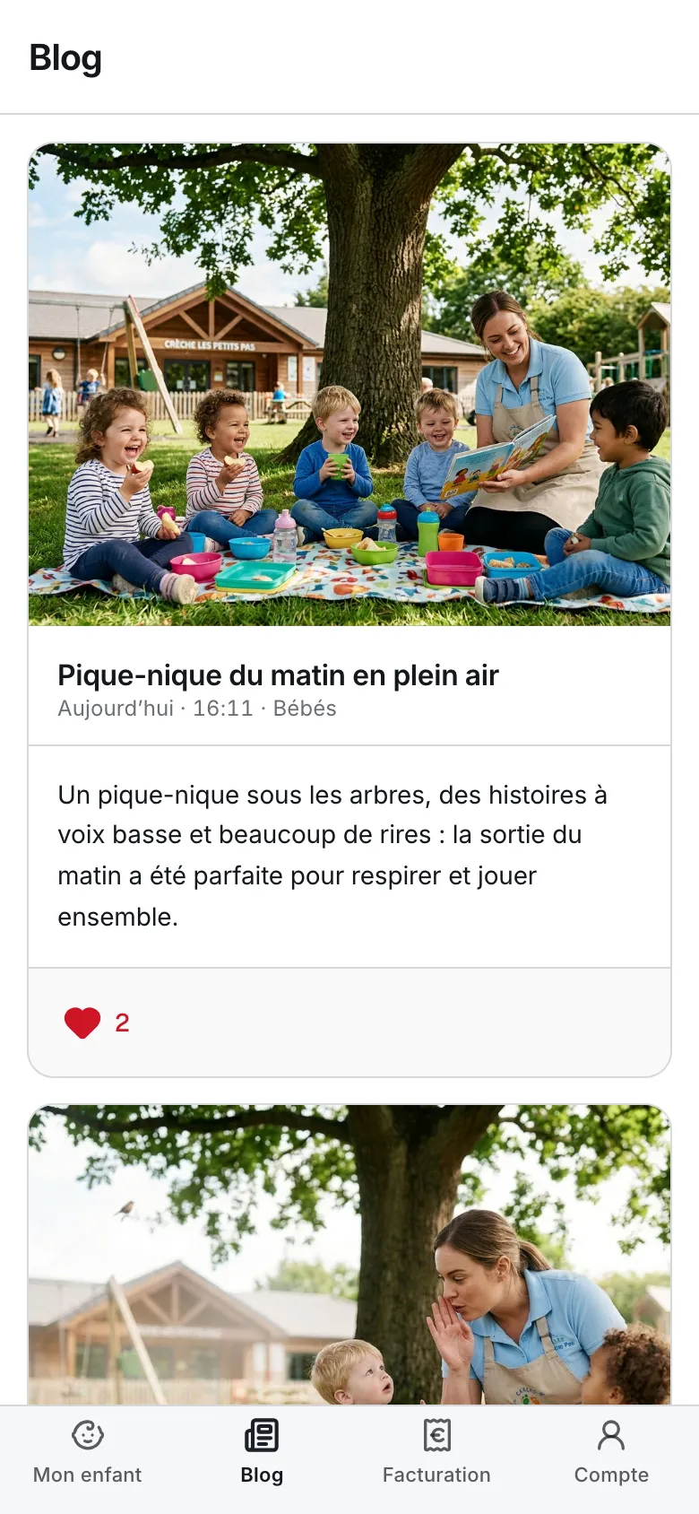 Le blog vu par un parent, sur son téléphone.