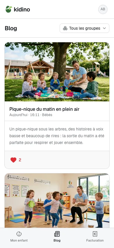 Le blog vu par un parent, sur son téléphone.