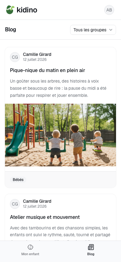 Le blog vu par un parent, sur son téléphone.